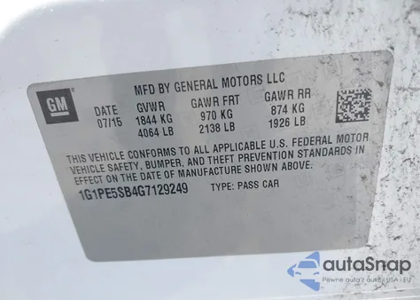 2016 Chevrolet Cruze Limited Lt из США, поврежденный, VIN 1G1PE5SB4G7129249